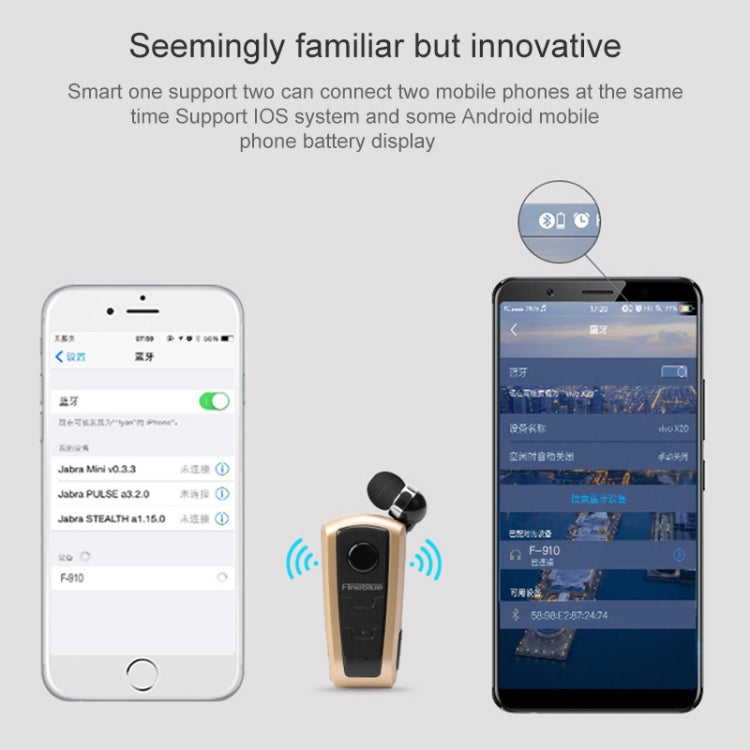 Fineblue F910 CSR4.1 Retractable Cable Caller Vibration Reminder Anti-theft Bluetooth Headset(Gold) - Bluetooth Earphone by Fineblue | Online Shopping South Africa | PMC TechLife | Buy Now Pay Later Mobicred