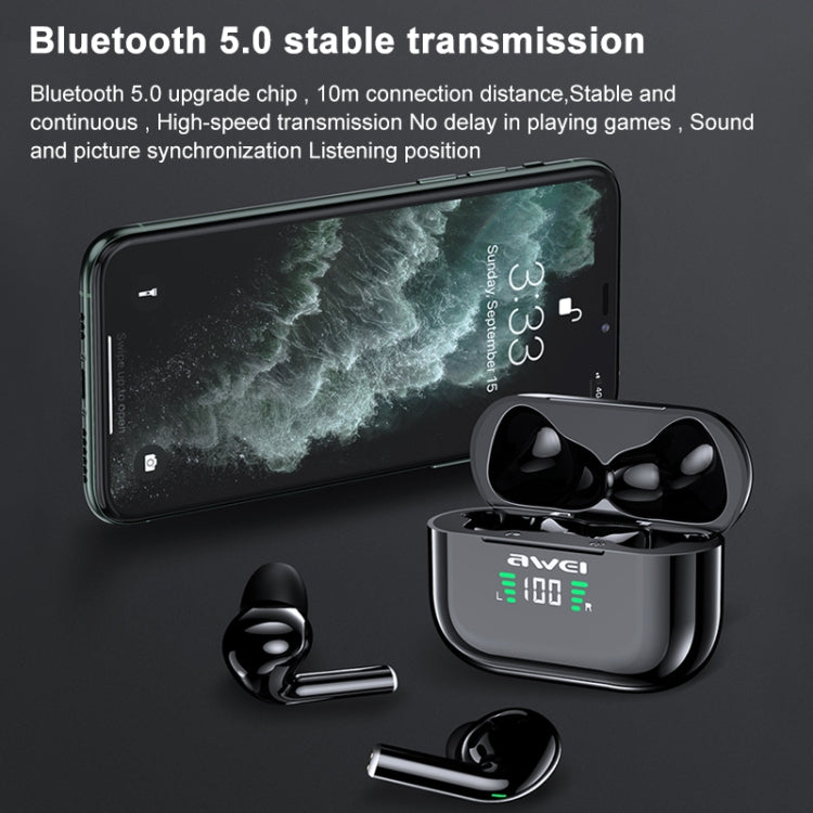 awei T29P Bluetooth V5.0 LED Digital Display Ture Wireless Sports IPX4 Waterproof TWS Headset with Charging Case - TWS Earphone by awei | Online Shopping South Africa | PMC Jewellery