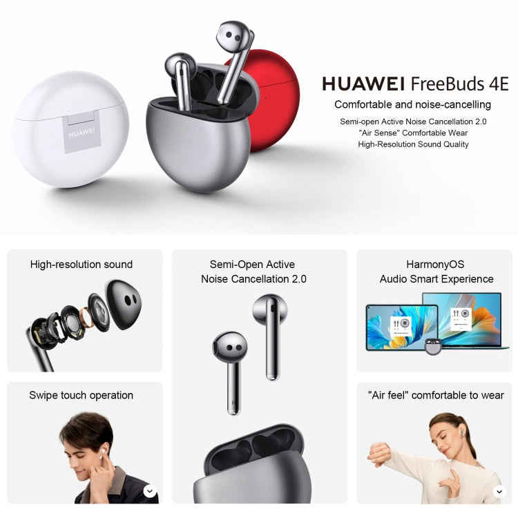 Original Huawei FreeBuds 4E Wireless Earphone T0008 Bluetooth Active Noise Reduction Earphone (Silver) - TWS Earphone by Huawei | Online Shopping South Africa | PMC Jewellery