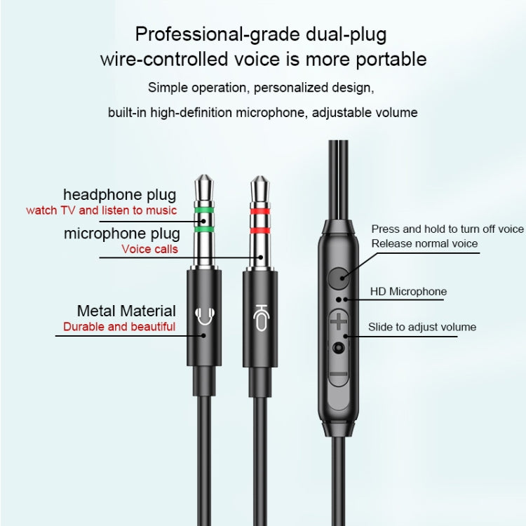Langsdom V6 3.5mm Dual Plug Wired In-Ear Earphone with Microphone, Length: 2m (Black) - In Ear Wired Earphone by Langsdom | Online Shopping South Africa | PMC TechLife