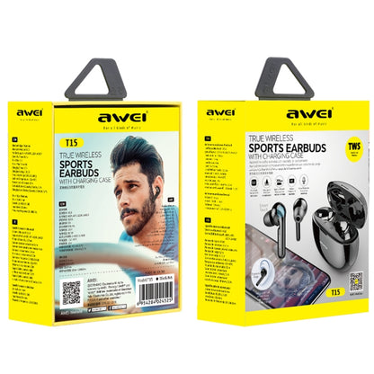 awei T15 TWS Bluetooth V5.0 Ture Wireless Sports Headset with Charging Case(Black) - TWS Earphone by awei | Online Shopping South Africa | PMC Jewellery