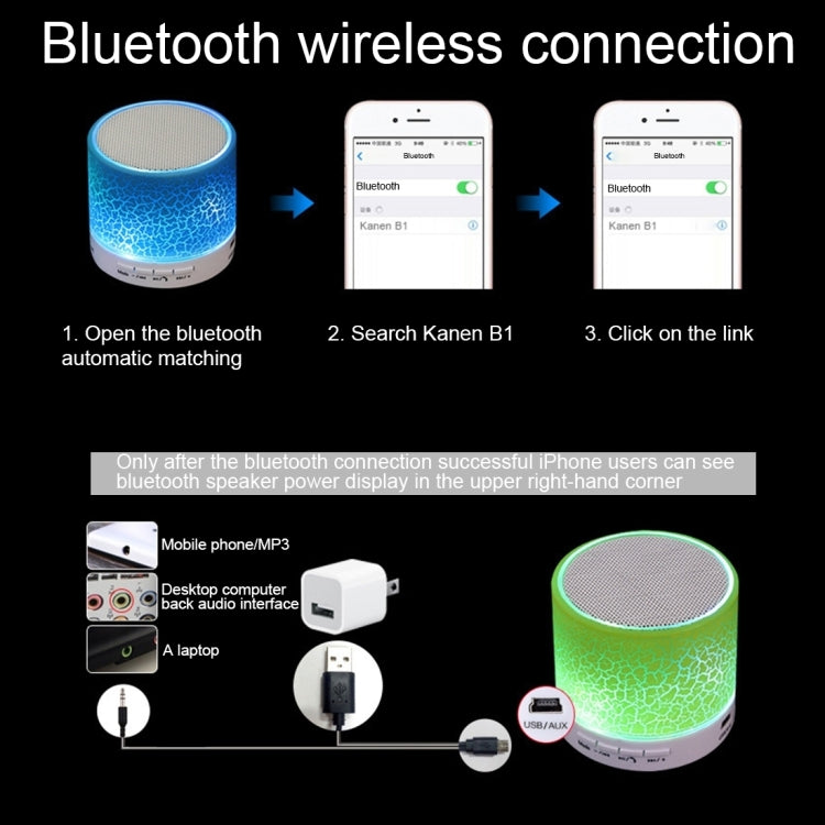 A9 Mini Portable Glare Crack Bluetooth Stereo Speaker with LED Light, Built-in MIC, Support Hands-free Calls & TF Card(Black) - Mini Speaker by PMC TechLife | Online Shopping South Africa | PMC TechLife