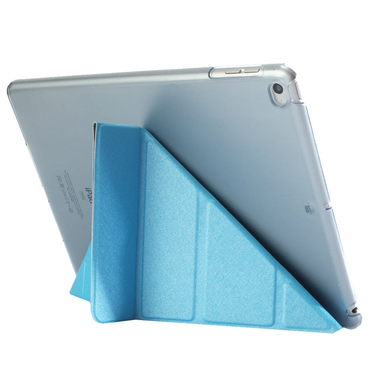 For iPad 9.7 (2018) & iPad 9.7 (2017) & iPad Air Silk Texture Horizontal Deformation Flip Leather Case with Three-folding Holder(Blue) - free shipping - PMC TechLife - Order now!