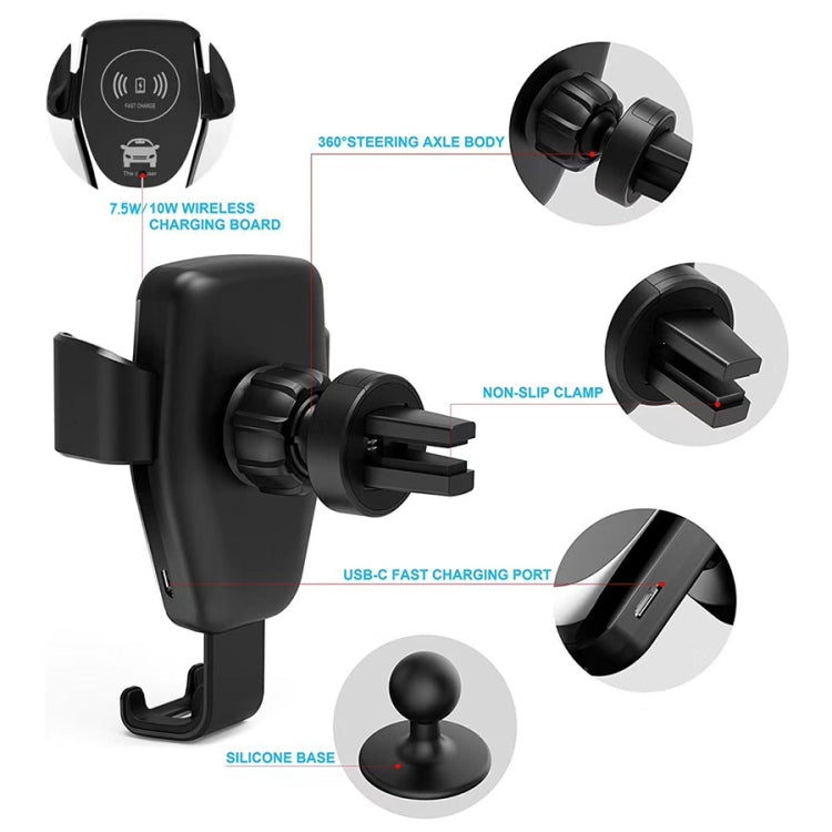 C6 Gravity Induction Car Qi Wireless Charger Fast Charging Air Vent Phone Holder(Black) - Car Holders by PMC TechLife | Online Shopping South Africa | PMC TechLife