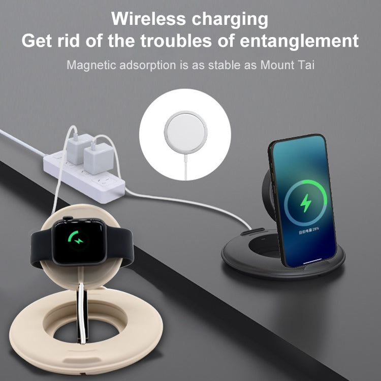 2 in 1 Silicone Desktop Wireless Charger Telescopic Stand For iPhone / Watch Wireless Charger (Black) - Desktop Holder by PMC TechLife | Online Shopping South Africa | PMC TechLife