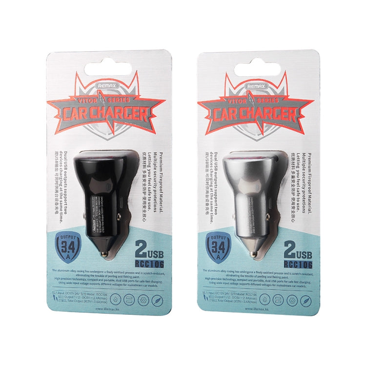 REMAX RCC106 Vitor Series 3.4A Dual USB Interface Car Charger with Digital Display(Silver) - Car Charger by REMAX | Online Shopping South Africa | PMC TechLife | Buy Now Pay Later Mobicred