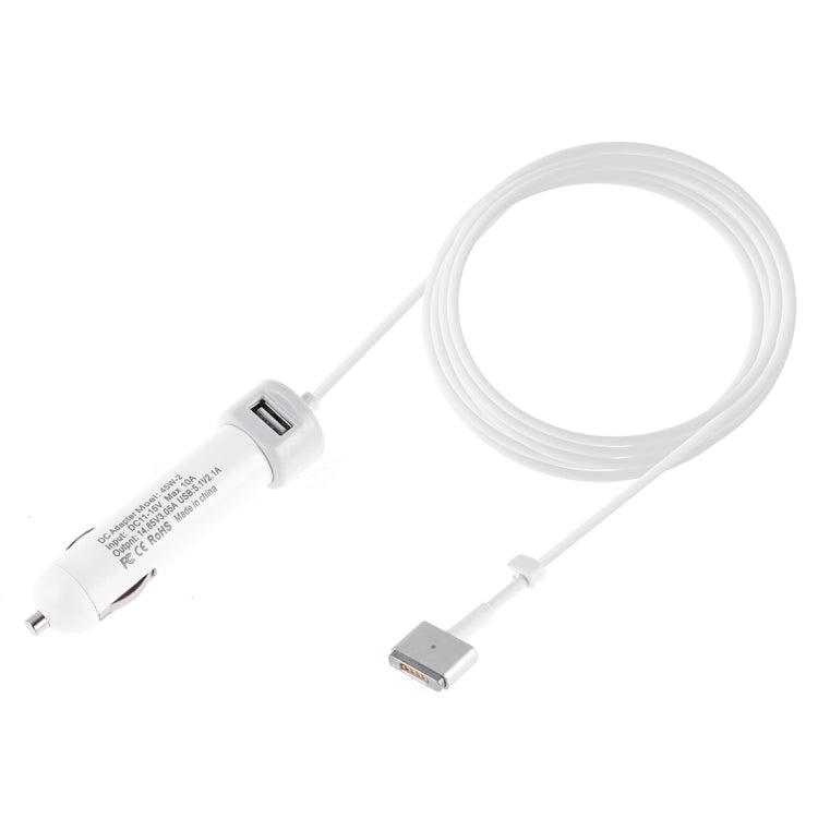 45W-2 5.1V 2.1A USB Interface Car Charger with 14.85V 3.05A T MagSafe 2 Interface Data Cable(White) - Car Charger by PMC Jewellery | Online Shopping South Africa | PMC Jewellery