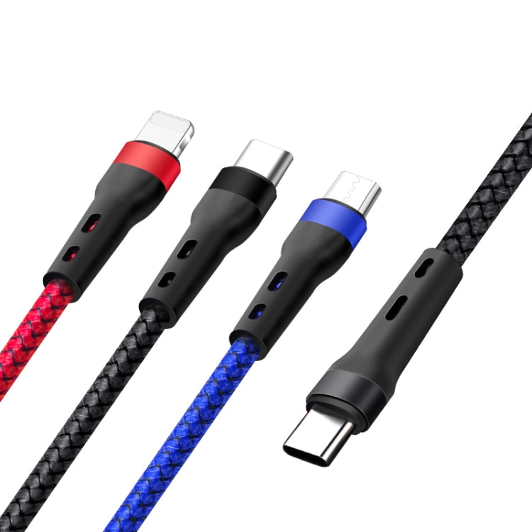 100W 6A Type-C to 8 Pin+Type-C+Micro USB Charging Data Cable, 1.3m(Black Red Blue) - Multifunction Cable by PMC TechLife | Online Shopping South Africa | PMC TechLife