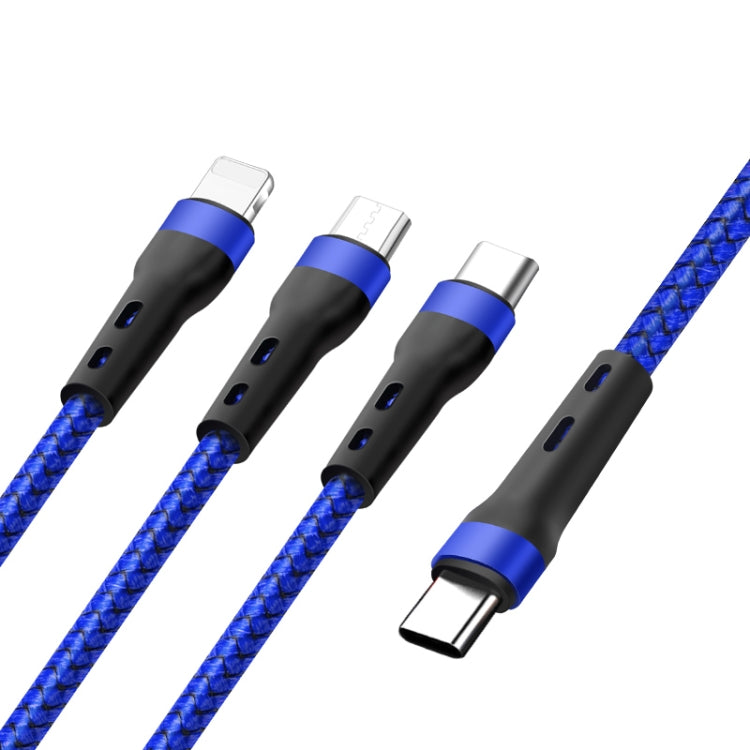 100W 6A Type-C to 8 Pin+Type-C+Micro USB Charging Data Cable, 1.3m(Blue) - Multifunction Cable by PMC TechLife | Online Shopping South Africa | PMC TechLife