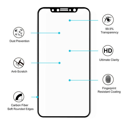 For iPhone X 5pcs ENKAY Hat-Prince 0.2mm 9H Surface Hardness 3D Explosion-proof Full Screen Carbon Fiber Soft Edges Tempered Glass Screen Film (Black) - iPhone X & XS Tempered Glass by ENKAY | Online Shopping South Africa | PMC Jewellery