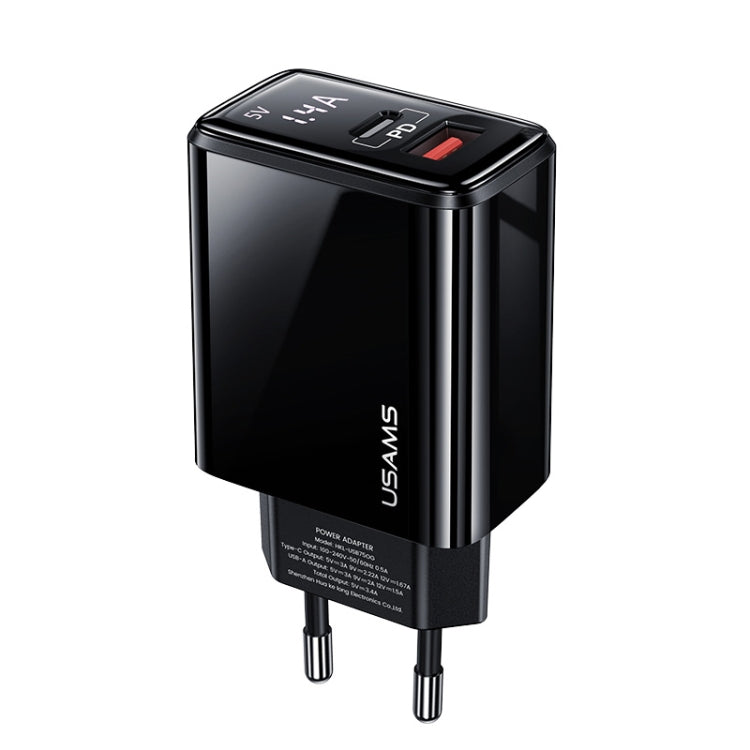 USAMS US-CC133 T40 PD + QC3.0 Ports Fast Charger Power Adapter with Digital Display, EU Plug - USB Charger by USAMS | Online Shopping South Africa | PMC Jewellery