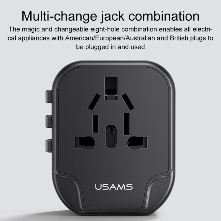 USAMS US-CC173 T55 12W Universal Multi Plug Travel Charger(Black) - International Plug Adaptor by USAMS | Online Shopping South Africa | PMC Jewellery