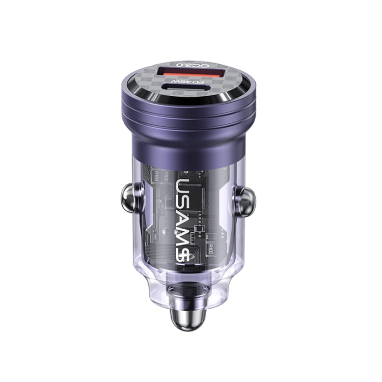 USAMS US-CC175 C35 45W Aluminum Alloy Transparent Dual USB Port Mini Car Charger (Purple) - Car Charger by USAMS | Online Shopping South Africa | PMC Jewellery