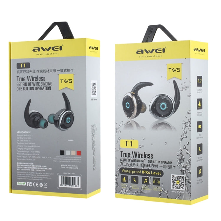 AWEI T1 Sports Headset IPX4 Waterproof Wireless Bluetooth V4.2 Stereo Earphone, Support TWS(Black) - TWS Earphone by awei | Online Shopping South Africa | PMC Jewellery