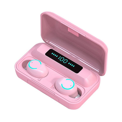 F9-9 TWS CVC8.0 Noise Cancelling Bluetooth Earphone with Charging Box, Support Touch Lighting Effect & Three-screen LED Power Display & Power Bank & Mobile Phone Holder & HD Call & Voice Assistant(Pink) - TWS Earphone by PMC Jewellery | Online Shopping South Africa | PMC Jewellery