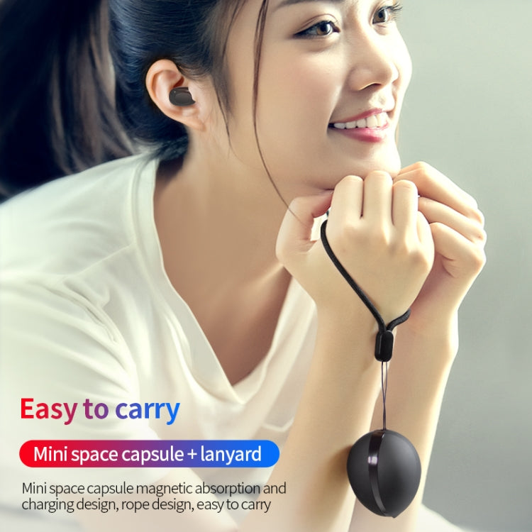 A10 TWS Space Capsule Shape Wireless Bluetooth Earphone with Magnetic Charging Box & Lanyard, Support HD Call & Automatic Pairing Bluetooth(Black White) - TWS Earphone by PMC Jewellery | Online Shopping South Africa | PMC Jewellery