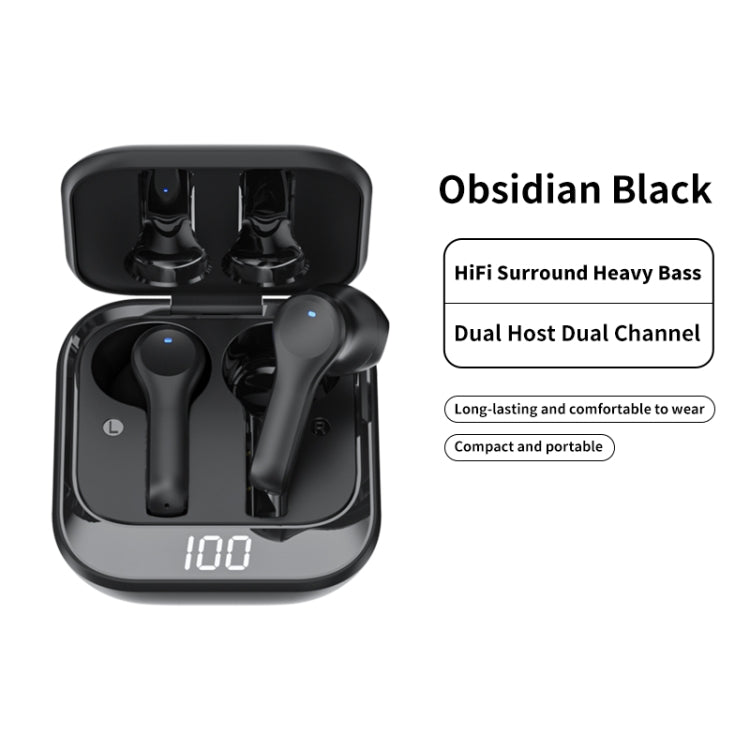 K08 Wireless Bluetooth 5.0 Noise Cancelling Stereo Binaural Earphone with Charging Box & LED Digital Display (Black) - Bluetooth Earphone by PMC Jewellery | Online Shopping South Africa | PMC Jewellery