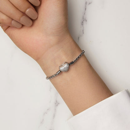 BSB133-17 Sterling Silver S925 White Gold Plated Zircon Heart Sparkling Bracelet - Bracelets by PMC Jewellery | Online Shopping South Africa | PMC Jewellery