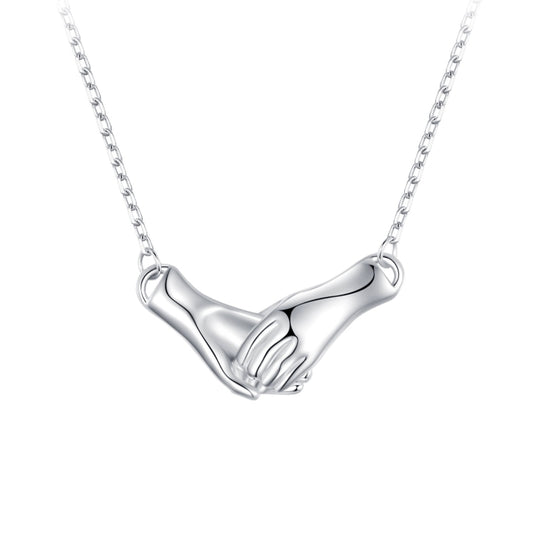 BSN337 Sterling Silver S925 White Gold Plated Holding Hand Line Necklace - Necklaces & Pendants by PMC Jewellery | Online Shopping South Africa | PMC Jewellery