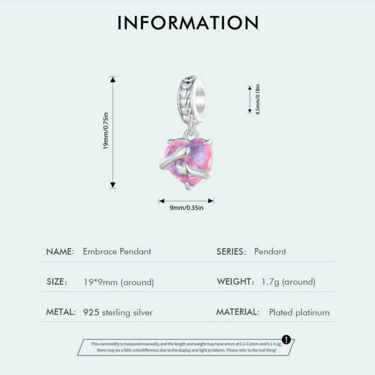 SCC2540 S925 Sterling Silver Necklace Pendant Accessories Heart Shape Hug DIY Bracelet Beads - Jewelry Accessories by PMC Jewellery | Online Shopping South Africa | PMC Jewellery