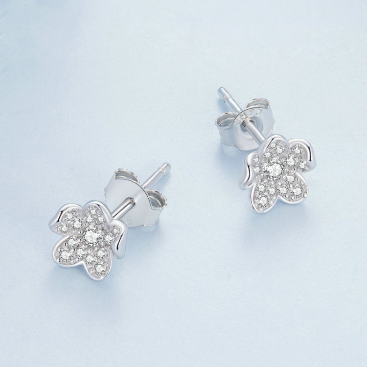 BSE855 Sterling Silver S925 White Gold Plated Full-set Zircon Flower Stud Earrings - Stud Earrings & Earrings by PMC Jewellery | Online Shopping South Africa | PMC Jewellery