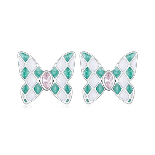 SCE1610 Sterling Silver S925 White Gold Plated Zircon Rhombus Spot Butterfly Stud Earrings - Stud Earrings & Earrings by PMC Jewellery | Online Shopping South Africa | PMC Jewellery