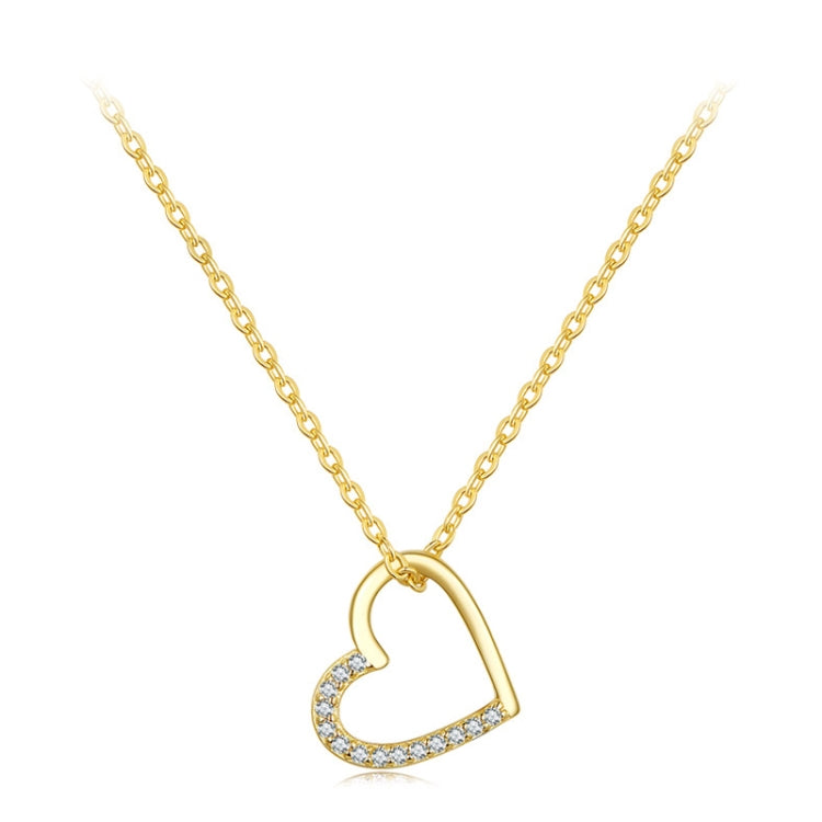 SCN347-B Sterling Silver S925 Zircon Simple Fashion Hollow Heart Shape Necklace(Gold) - Necklaces & Pendants by PMC Jewellery | Online Shopping South Africa | PMC Jewellery