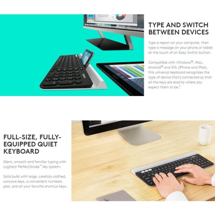 Logitech K780 Multi-device Bluetooth + Unifying Dual Mode Wireless Keyboard with Stand (Black) - free shipping - PMC TechLife - Order now!