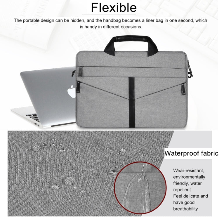 15.6 inch Breathable Wear-resistant Fashion Business Shoulder Handheld Zipper Laptop Bag with Shoulder Strap (Light Grey) - 14.1 inch by PMC Jewellery | Online Shopping South Africa | PMC Jewellery