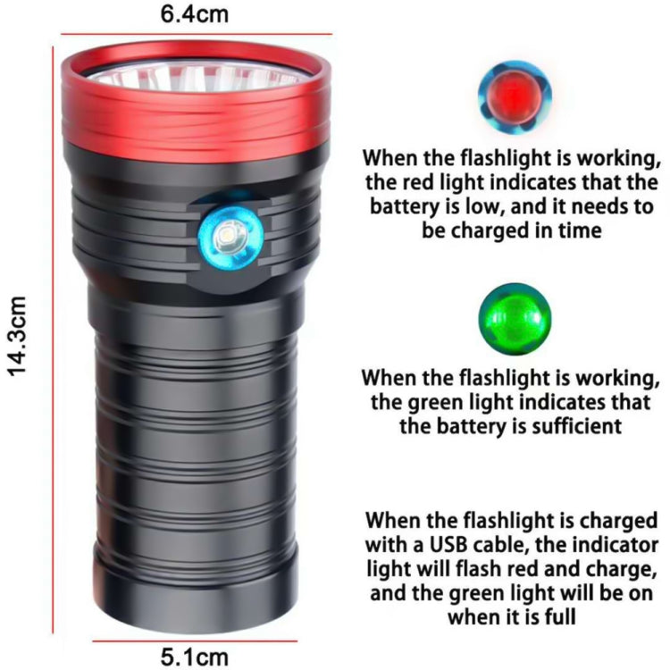 3 Gears, DB18 18xT6, Luminous Flux: 5400lm LED Flashlight, with 4 18650 Batteries (Red Black) - LED Flashlight by PMC Jewellery | Online Shopping South Africa | PMC Jewellery