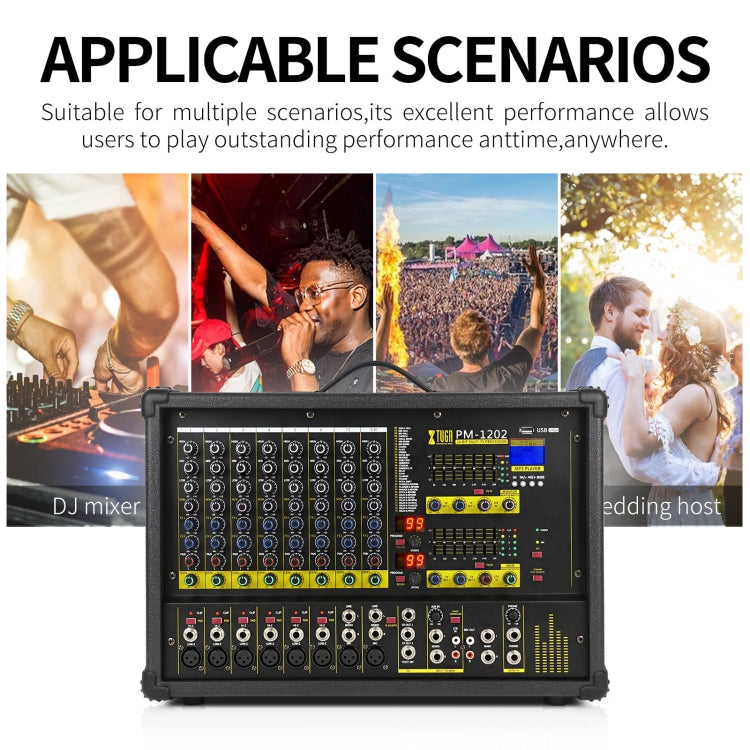 XTUGA PM1202 900W 10 Channel Stage Power Mixer 24Bit Multil-FX Processor Dual 99 DSP Effect DJ Amplifier (EU Plug) - Live Sound Effects Processors by XTUGA | Online Shopping South Africa | PMC TechLife