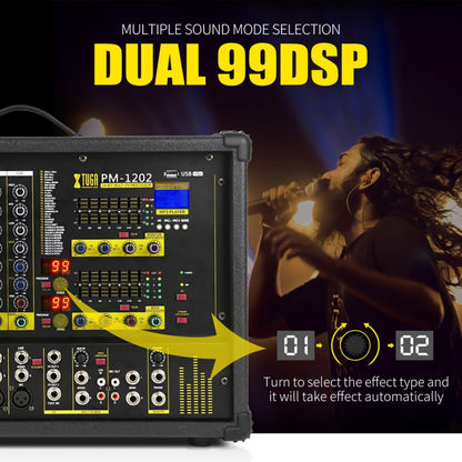 XTUGA PM1202 900W 10 Channel Stage Power Mixer 24Bit Multil-FX Processor Dual 99 DSP Effect DJ Amplifier (US Plug) - Live Sound Effects Processors by XTUGA | Online Shopping South Africa | PMC Jewellery