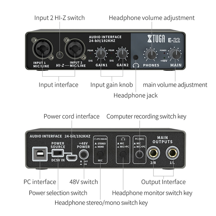 XTUGA E22 Audio Interface Professional Sound Card - Live Sound Effects Processors by XTUGA | Online Shopping South Africa | PMC TechLife