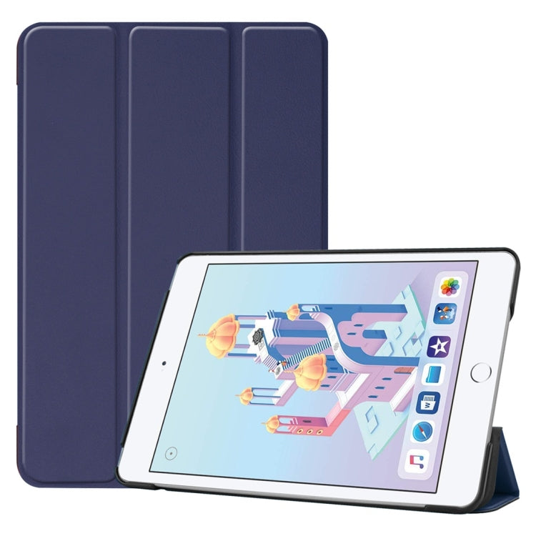 Custer Texture Horizontal Flip Smart PU Leather Case for iPad Mini 4 / Mini 5, with Sleep / Wake-up Function & Three-folding Holder (Blue) - iPad Mini 4 & 3 & 2 & 1 Cases by PMC TechLife | Online Shopping South Africa | PMC TechLife | Buy Now Pay Later Mobicred