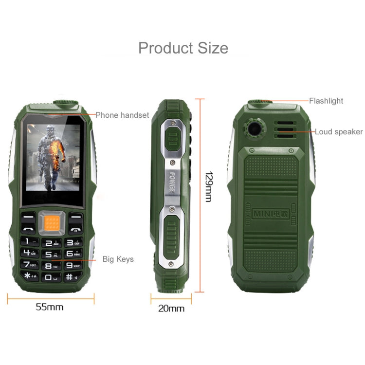 L9 Triple Proofing Elder Phone, Waterproof Shockproof Dustproof, 3800mAh Battery, 1.8 inch, 21 Keys, LED Flashlight, FM, Dual SIM(Green) - Others by PMC Jewellery | Online Shopping South Africa | PMC Jewellery