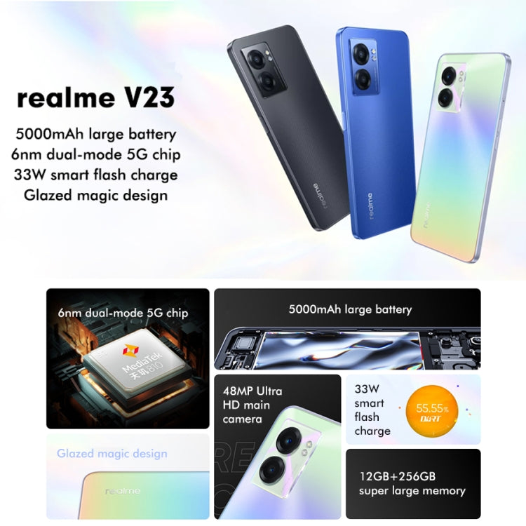 Realme V23 5G, 48MP Camera, 8GB+256GB, Dual Back Cameras, Side Fingerprint Identification, 5000mAh Battery, 6.58 inch Realme UI 3.0 / Android 12 MediaTek Dimensity 810 Octa Core up to 2.4GHz, Network: 5G, Support Google Play(Black) - OPPO by Realme | Online Shopping South Africa | PMC Jewellery | Buy Now Pay Later Mobicred