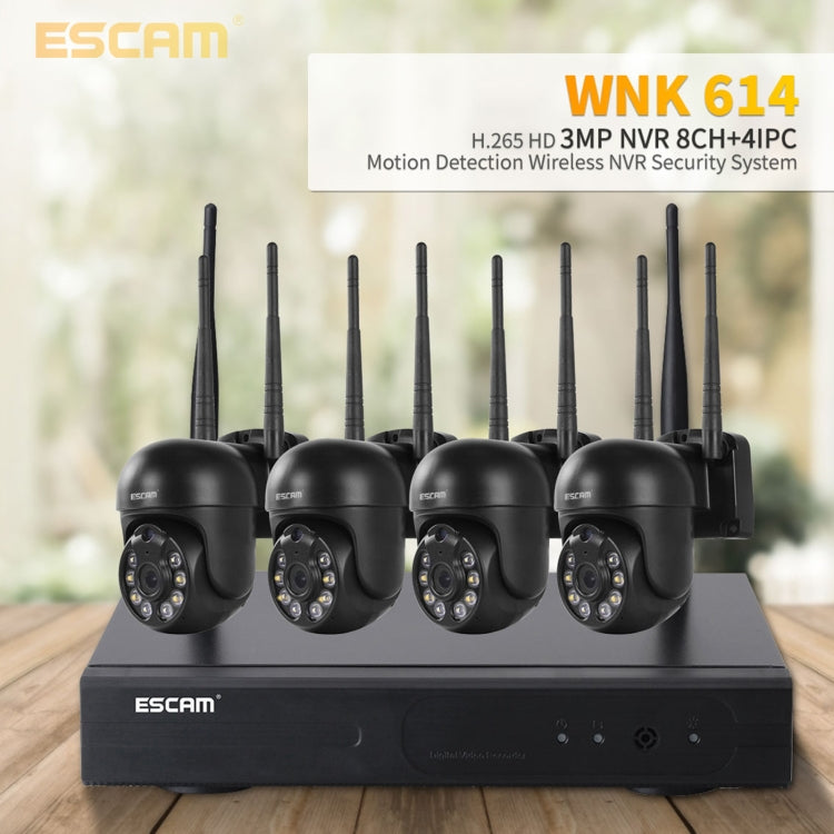 ESCAM WNK614 HD 3.0 Million Pixels 8-channel Wireless + 4IPC Wireless NVR Security System, UK Plug - Dome Camera by ESCAM | Online Shopping South Africa | PMC Jewellery | Buy Now Pay Later Mobicred