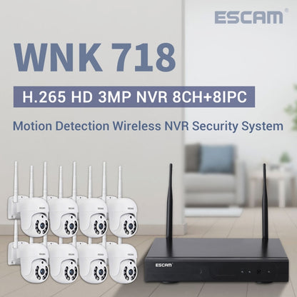 ESCAM WNK718 HD 3.0 Million Pixels 8-channel Wireless + 8IPC Wireless NVR Security System, UK Plug - Dome Camera by ESCAM | Online Shopping South Africa | PMC Jewellery | Buy Now Pay Later Mobicred