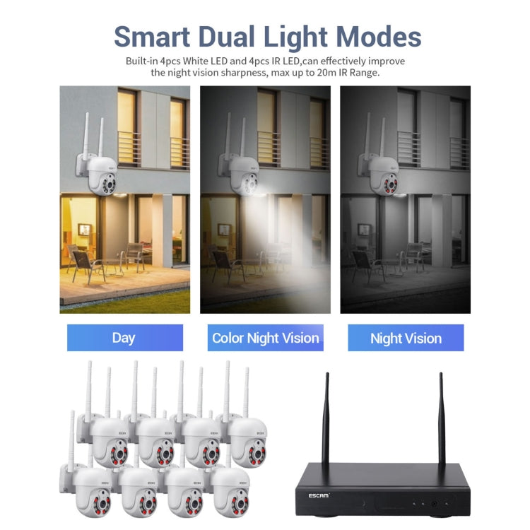 ESCAM WNK718 HD 3.0 Million Pixels 8-channel Wireless + 8IPC Wireless NVR Security System, UK Plug - free shipping - PMC TechLife - Order now!