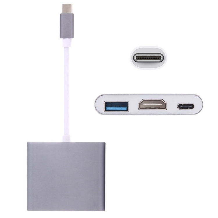 USB-C / Type-C 3.1 Male to USB-C / Type-C 3.1 Female & HDMI Female & USB 3.0 Female Adapter(Grey) - Cable & Adapters by PMC TechLife | Online Shopping South Africa | PMC TechLife | Buy Now Pay Later Mobicred