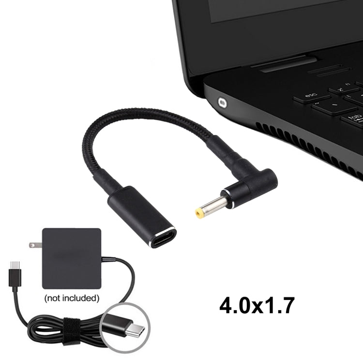4.0 x 1.7mm Elbow to USB-C / Type-C Adapter Nylon Braid Cable - Universal Power Adapter by PMC Jewellery | Online Shopping South Africa | PMC Jewellery