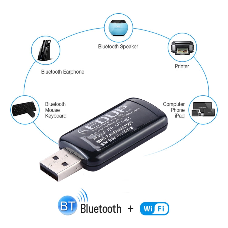 EDUP EP-AC1681 2 in 1 AC1200Mbps 2.4GHz & 5.8GHz Dual Band USB WiFi Adapter External Network Card with Bluetooth 4.1 Function - USB Network Adapter by EDUP | Online Shopping South Africa | PMC Jewellery | Buy Now Pay Later Mobicred