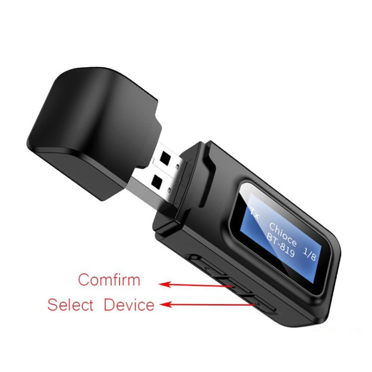 T11B 2 in 1 USB Bluetooth 5.0 Transmitter & Receiver Audio Adapter with LCD Screen(Black) - Audio Receiver Transmitter by PMC TechLife | Online Shopping South Africa | PMC TechLife