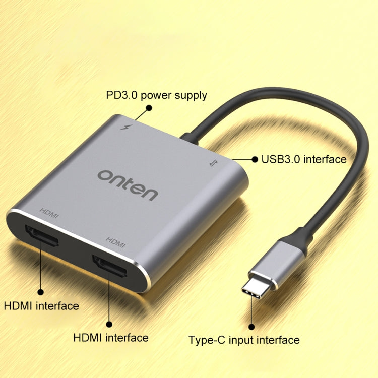 Onten 9175K 4 in 1 USB-C / Type-C to Dual HDMI + USB 3.0 + PD3.0 USB-C / Type-C Charging Port 4K HD Video Converter - free shipping - PMC TechLife - Order now!