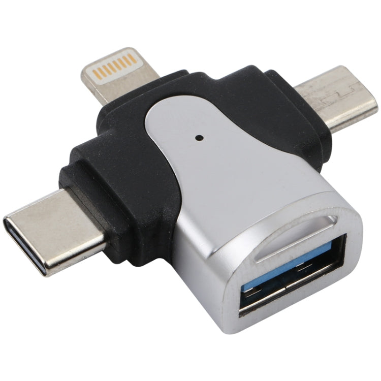 3 in 1 8 Pin + USB-C / Type-C + Micro USB Male to USB 3.0 Female Zinc Alloy Adapter - Converter & Adapter by PMC Jewellery | Online Shopping South Africa | PMC Jewellery