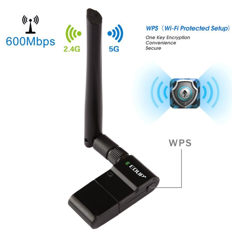 EDUP EP-AC1635 600Mbps Dual Band Wireless 11AC USB Ethernet Adapter 2dBi Antenna for Laptop / PC(Black) - USB Network Adapter by EDUP | Online Shopping South Africa | PMC Jewellery