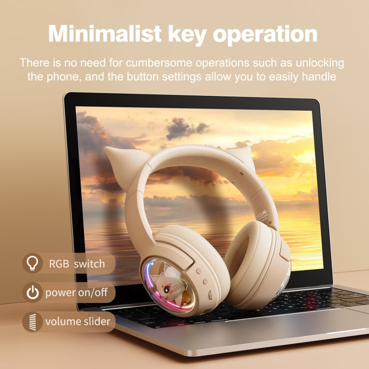 B5 Cat Ear Design USB-C / Type-C RGB Wireless Bluetooth HiFi Headset (Beige) - Multimedia Headset by PMC Jewellery | Online Shopping South Africa | PMC Jewellery