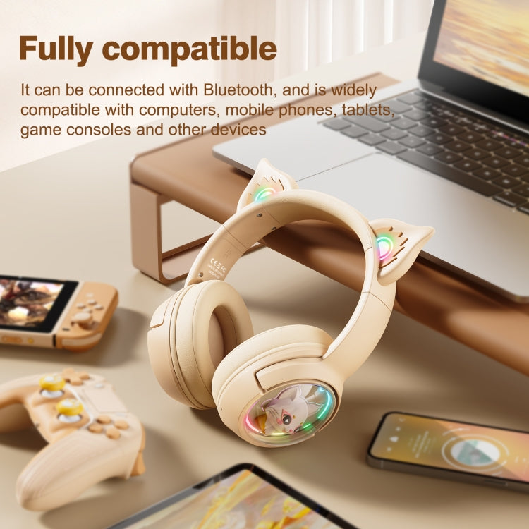 B5 Cat Ear Design USB-C / Type-C RGB Wireless Bluetooth HiFi Headset (Beige) - Multimedia Headset by PMC TechLife | Online Shopping South Africa | PMC TechLife