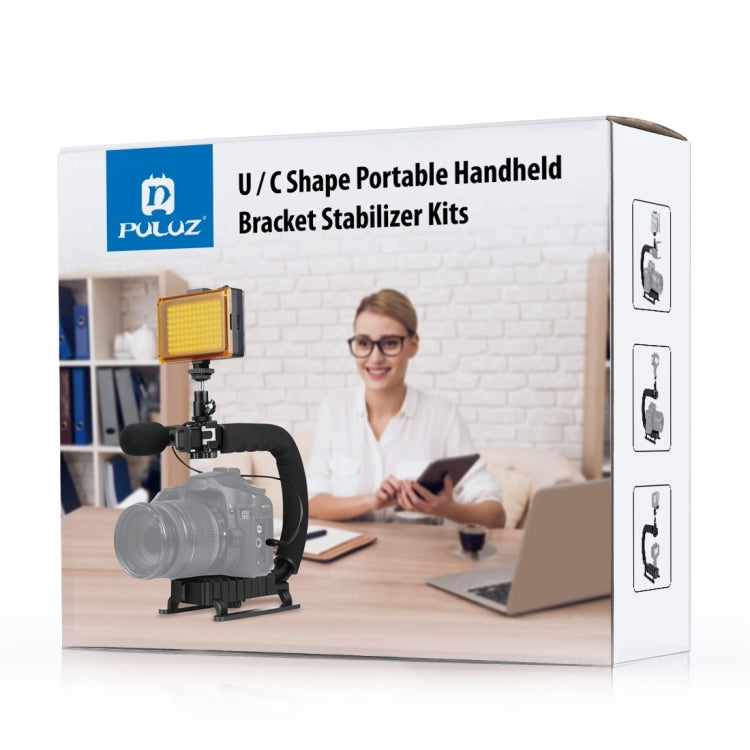 PULUZ U/C Shape Portable Handheld DV Bracket Stabilizer + LED Studio Light Kit with Cold Shoe Tripod Head  for All SLR Cameras and Home DV Camera - free shipping - PMC TechLife - Order now!