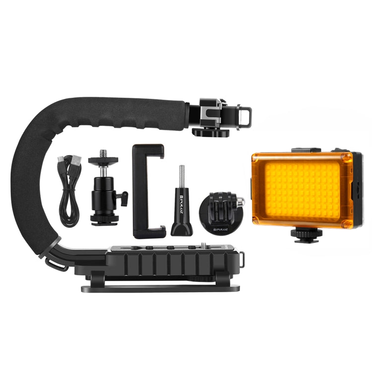 PULUZ U/C Shape Portable Handheld DV Bracket Stabilizer + LED Studio Light Kit with Cold Shoe Tripod Head  for All SLR Cameras and Home DV Camera - free shipping - PMC TechLife - Order now!